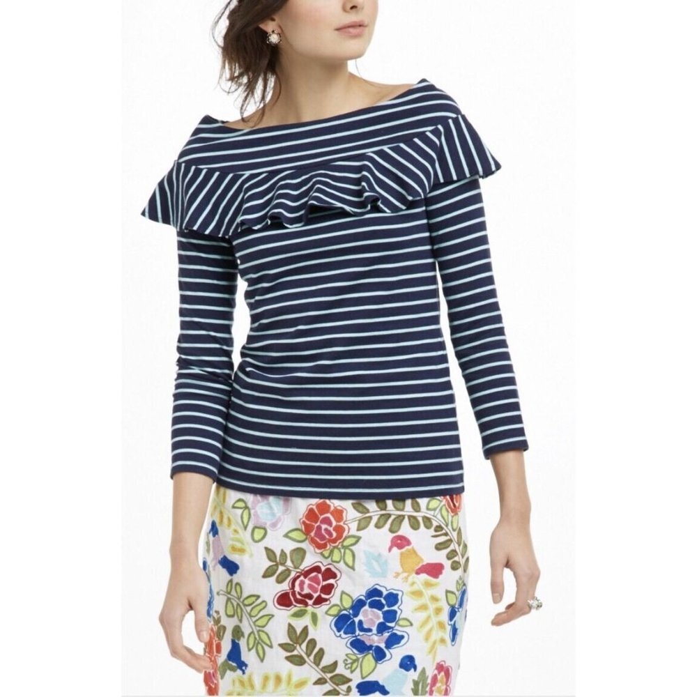 Anthropologie Leifnotes Striped Valence Boatneck